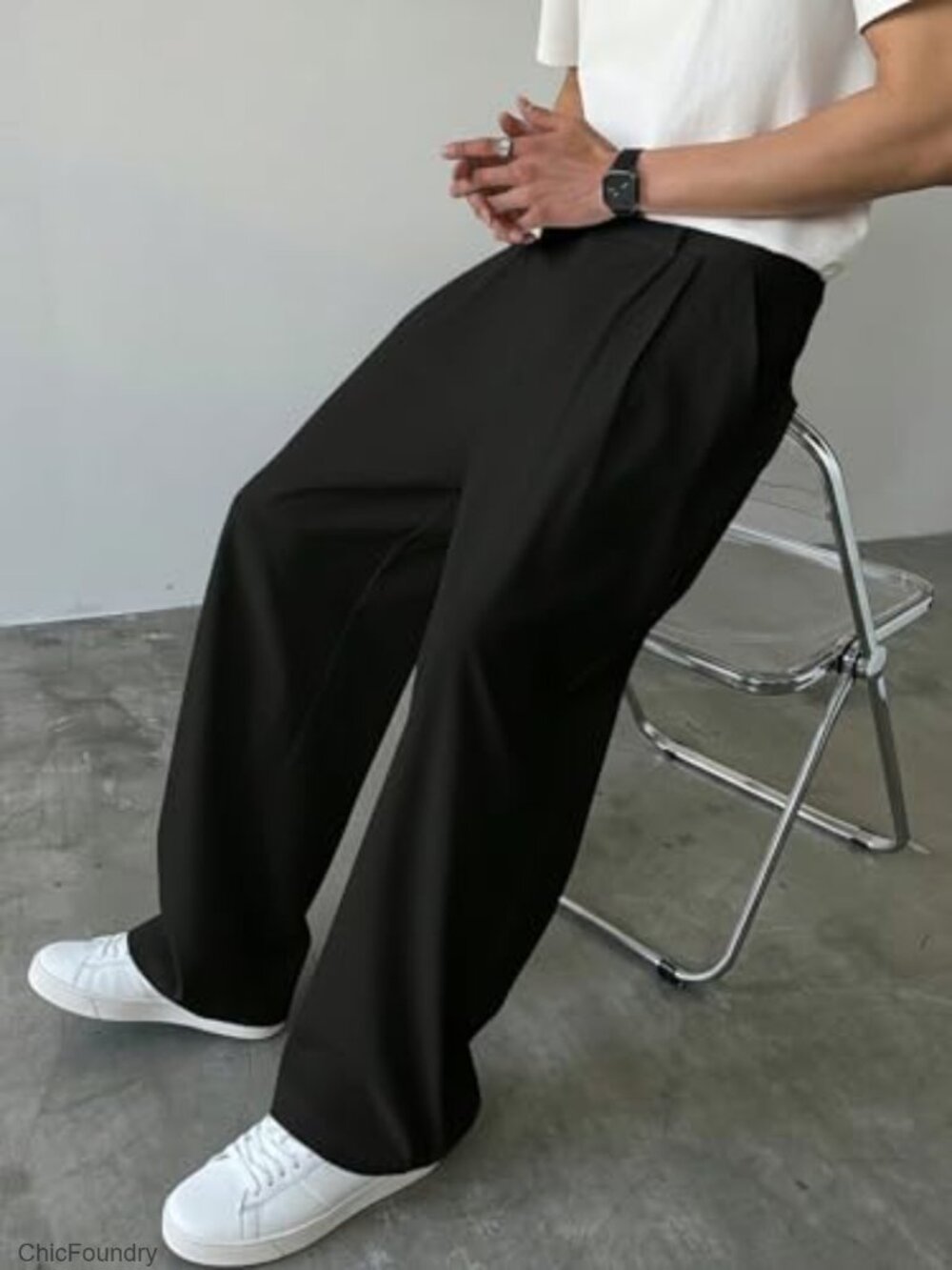 Pleated Front Straight Leg Dress Pants Zipper Fly Work Casual Slacks with - Picture 3 of 6